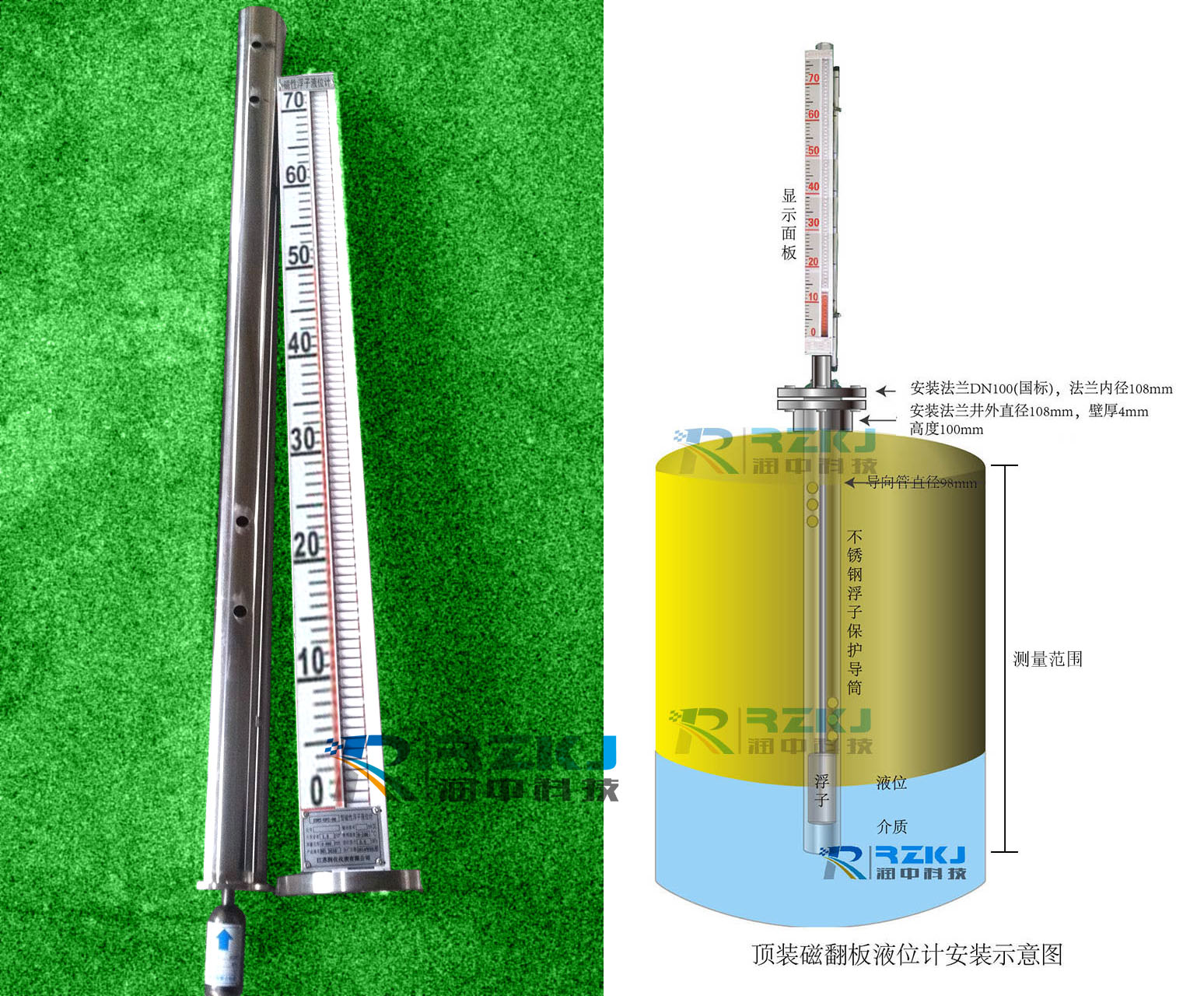 顶装式磁浮子液位计法兰大小的选择及安装中须注意事项